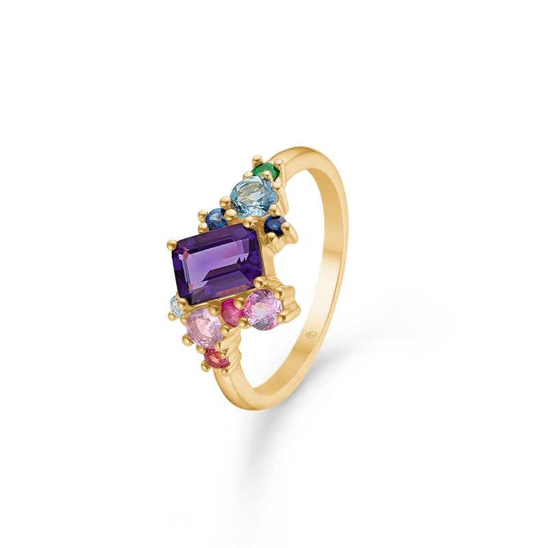 Four Seasons Summer ring i 14 kt guld med farvede ædelsten og 0,08 ct diamanter fra Mads Z